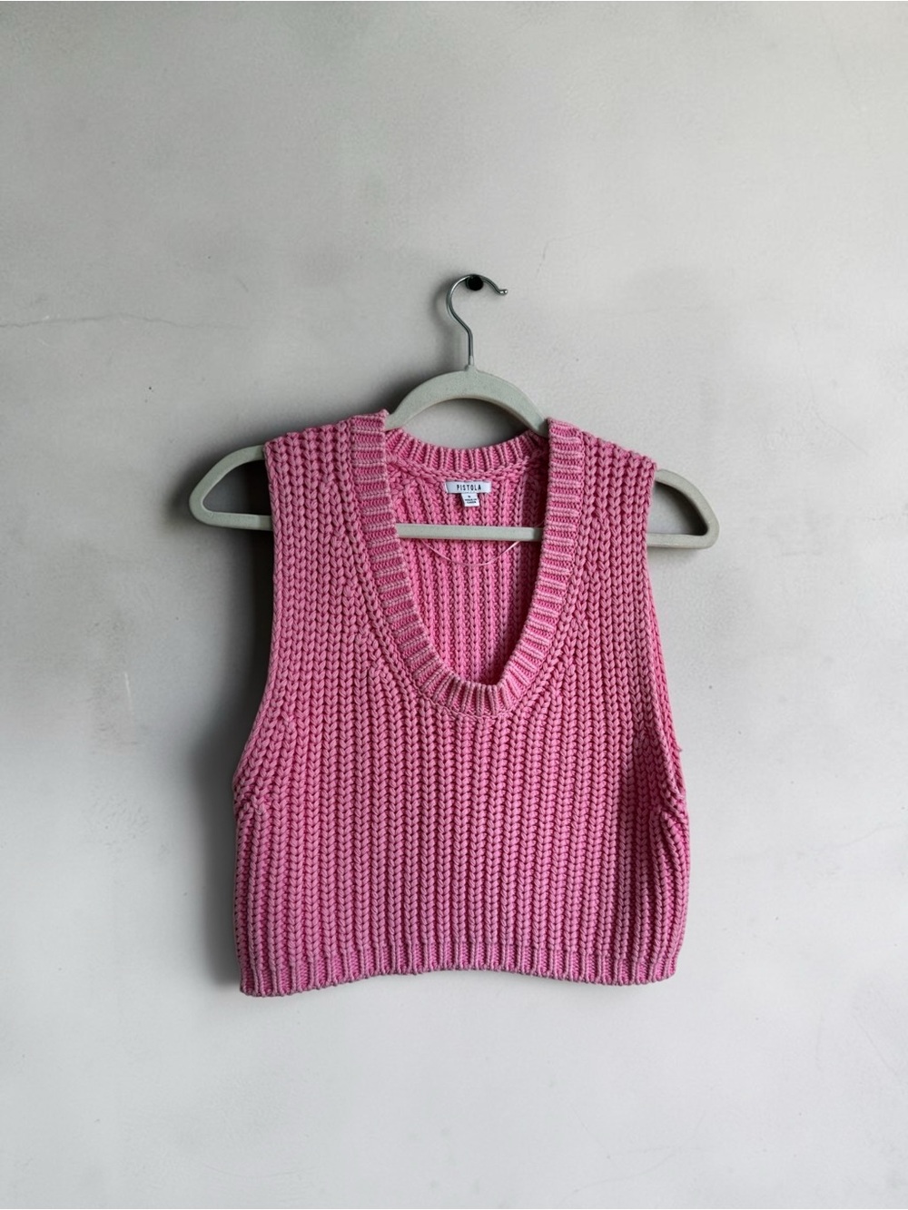 pistola Pink Chunky Knit V-Neck Sweater Vest